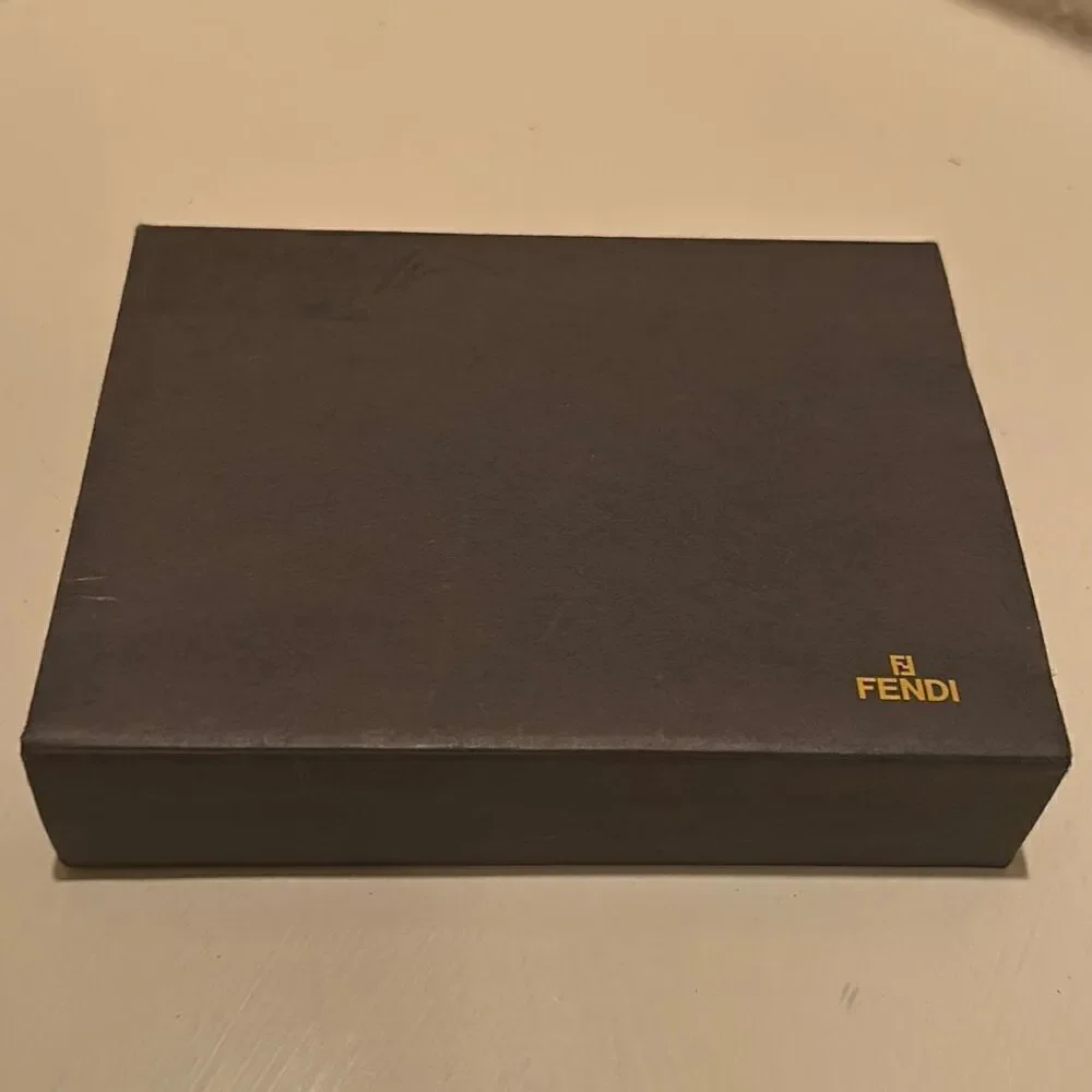Fendi 6x4.5 Flap Top Lid Gift Box Black Gold Logo Luxury Display Storage